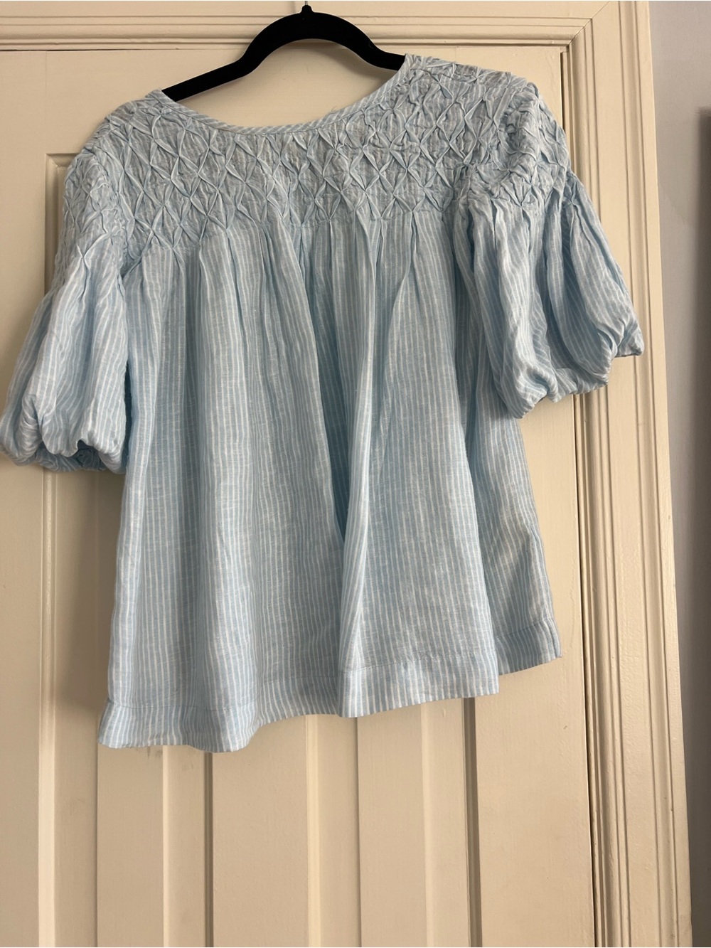 Anthropologie Light Blue Smocked Yoke Puff Sleeve Top
